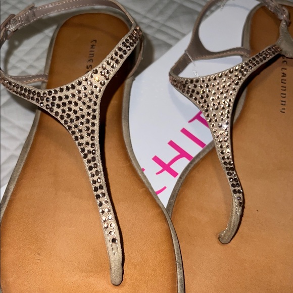 Tan Rhinestone Sandals - Picture 2 of 4